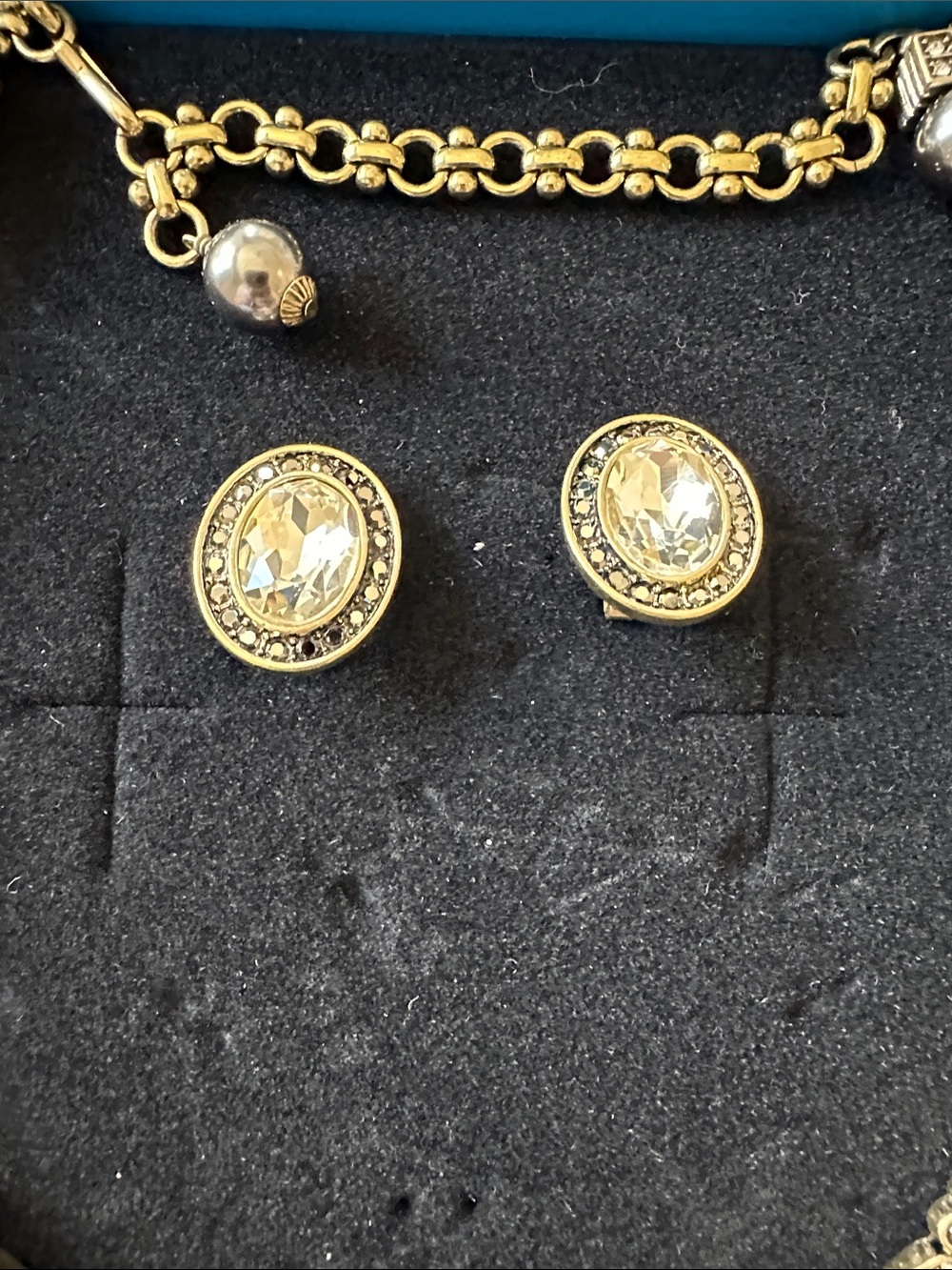 Heidi Daus Gold and Clear Crystal Ornate Bib Necklace with Studs - Picture 3 of 7